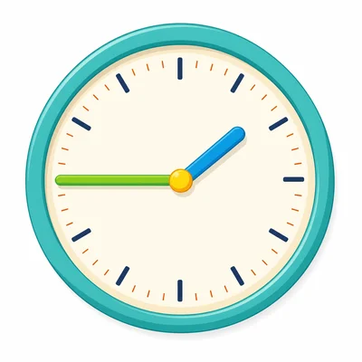 Analog clock with minute hand on the left and hour hand between one and two.