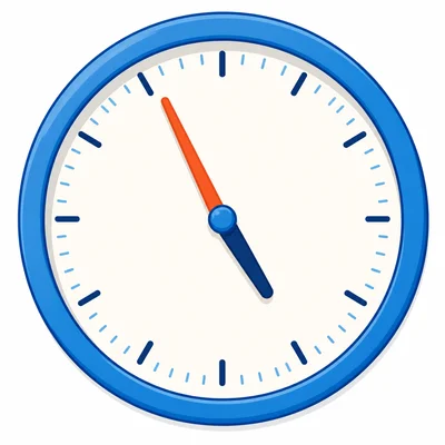 Analog clock showing five minutes before five.