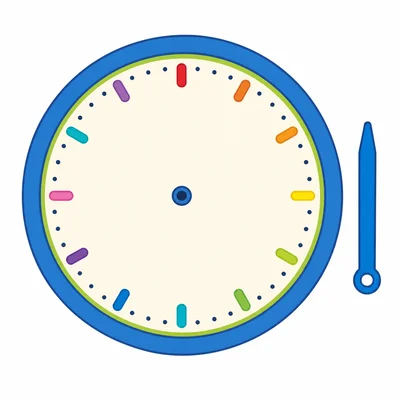 Blank analog clock face with a loose minute hand for practice.