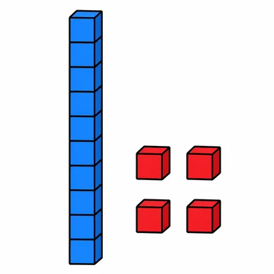 One ten rod and four ones cubes.
