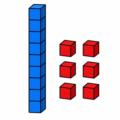One ten rod and six ones cubes.