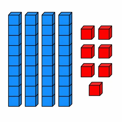 Four ten rods and seven ones cubes.