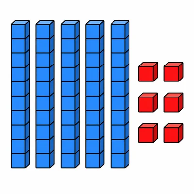 Five ten rods and six ones cubes.