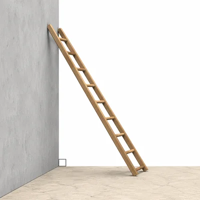 Ladder leaning against a wall forming a right triangle.