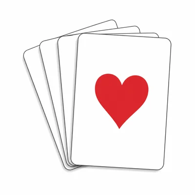 A fanned deck of cards with a heart card in front.