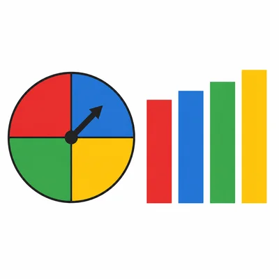 A colored spinner beside bars showing results, with yellow tallest.