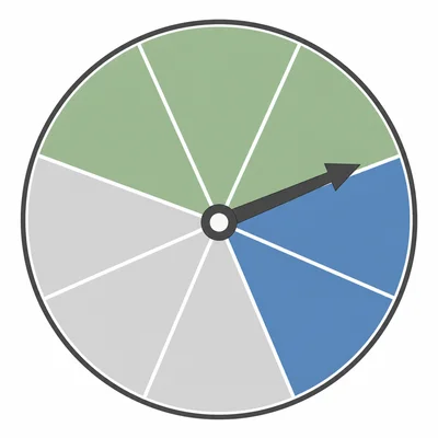 A spinner divided into eight sections with two blue sections highlighted.