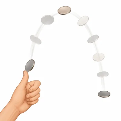 A plain coin shown flipping through the air.