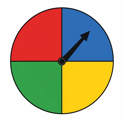 A spinner divided into four equal red, blue, green, and yellow sections.