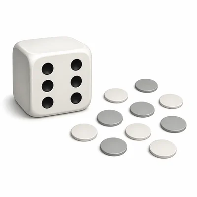 A die showing six pips with markers suggesting repeated rolls.