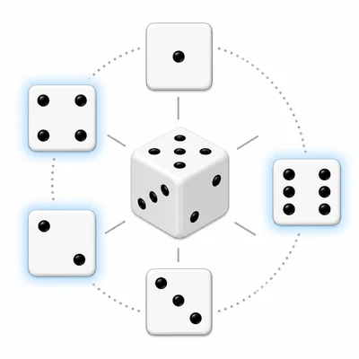 Die faces with the even outcomes highlighted.
