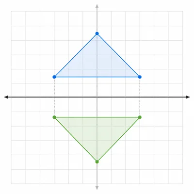 A triangle is flipped across the horizontal axis.
