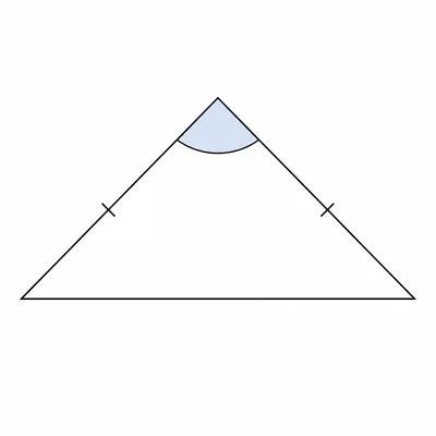 Obtuse isosceles triangle with equal sides marked.