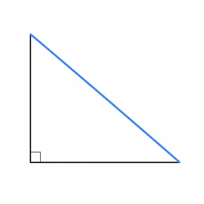 Right triangle with the hypotenuse highlighted.