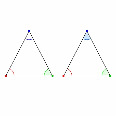 Two congruent triangles with corresponding angles highlighted.
