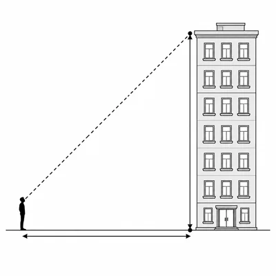 Building height problem shown with ground distance and line of sight.