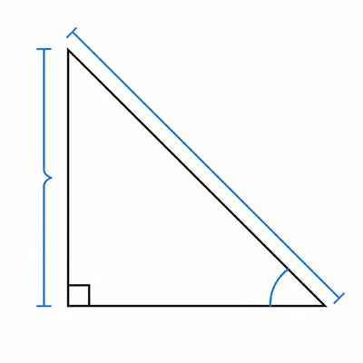 Right triangle showing the opposite side and hypotenuse for finding an angle.
