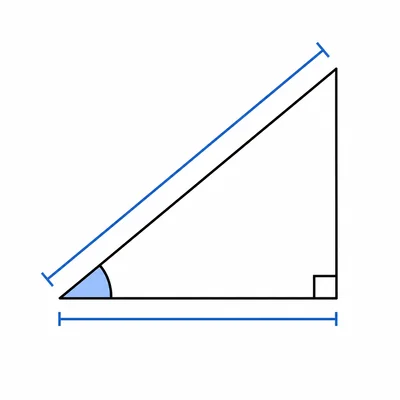 Right triangle showing the adjacent side and hypotenuse for finding an angle.