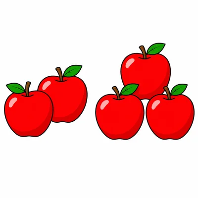 Five apples in two groups, two on one side and three on the other.