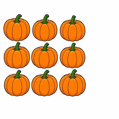 Nine pumpkins with none crossed out.