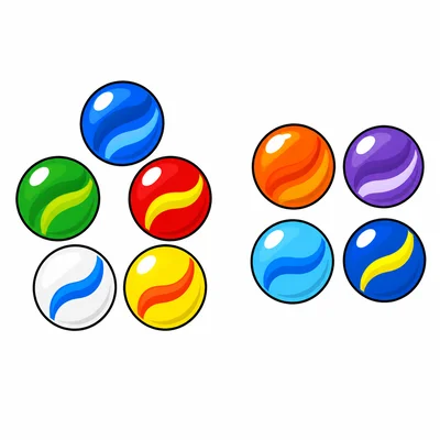 Nine marbles in two groups, five and four.