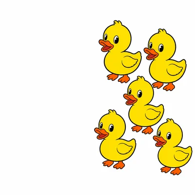 An empty space next to five ducks.