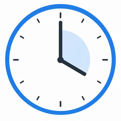A clock with one hand up and the other down to the right, forming a wide angle.