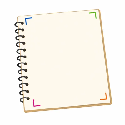 A notebook page with four square corners highlighted.