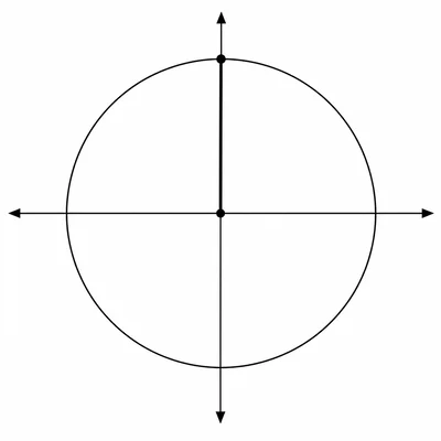 Unit circle with radius pointing upward to the point for ninety degrees.