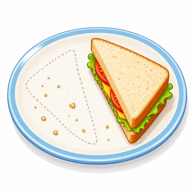 A sandwich cut into two equal halves with one half eaten.