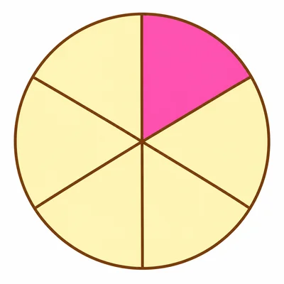A circle divided into six equal slices with one slice shaded.