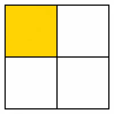 A large square split into four equal squares with one small square shaded.
