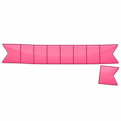 A ribbon divided into eight equal pieces with one piece used.