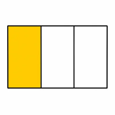 A rectangle divided into three equal parts with one part shaded.