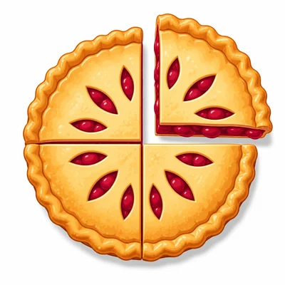 A pie cut into four equal slices with one slice highlighted.