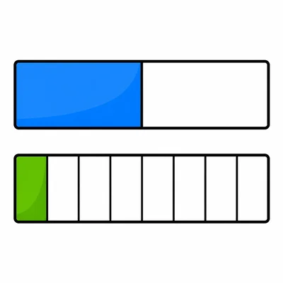 Two equal bars show one half shaded and one eighth shaded for comparison.