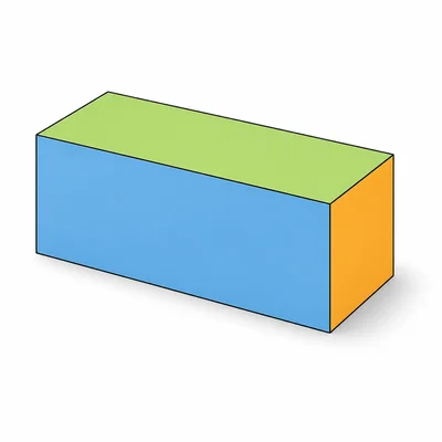 A long rectangular prism with colored faces for surface area.