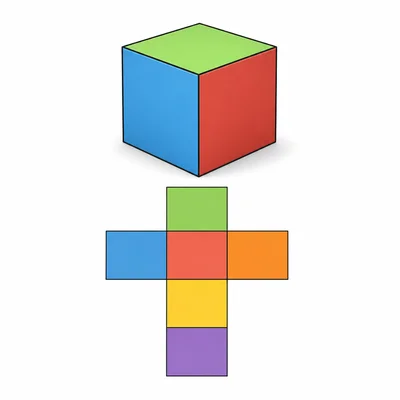 A cube with colored faces to show surface area.