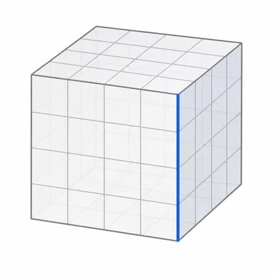 A cube with internal grid lines and one edge highlighted.