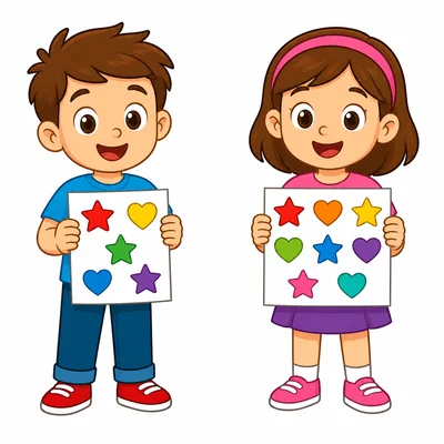 One child has five stickers and another child has eight stickers.