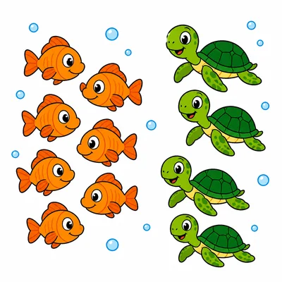 Seven fish and four turtles.