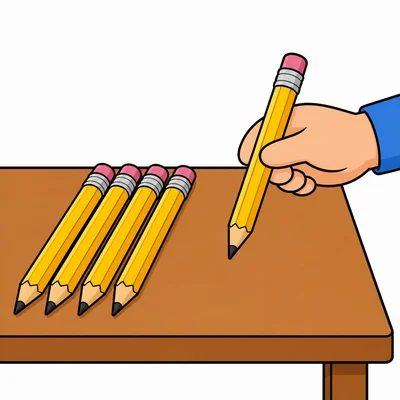 Four pencils with one more pencil being given.