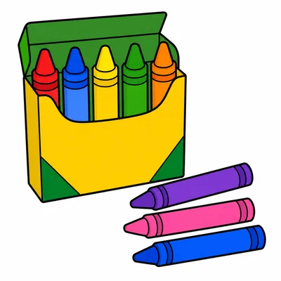 Five crayons in a box and three crayons outside.