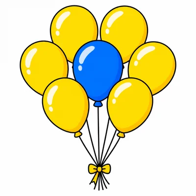 One blue balloon and six yellow balloons.