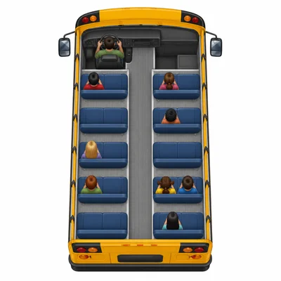 A school bus seating chart with some seats occupied and some empty.