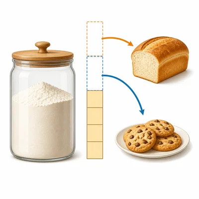 Flour amount bar with parts used for bread and cookies and some left.