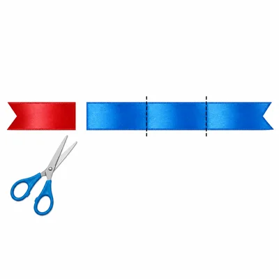 Ribbon with one piece cut off and the rest divided into three equal parts.