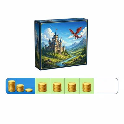 Savings bar for a game with starting coins, weekly coin piles, and a remaining gap.