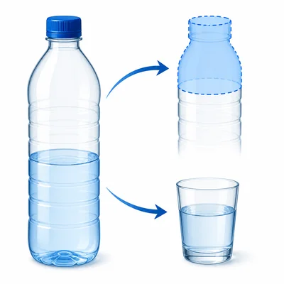 Water bottle showing water drunk in the morning and afternoon with some left.