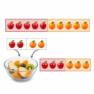 Apple and orange fruit bar with a portion removed for fruit salad.